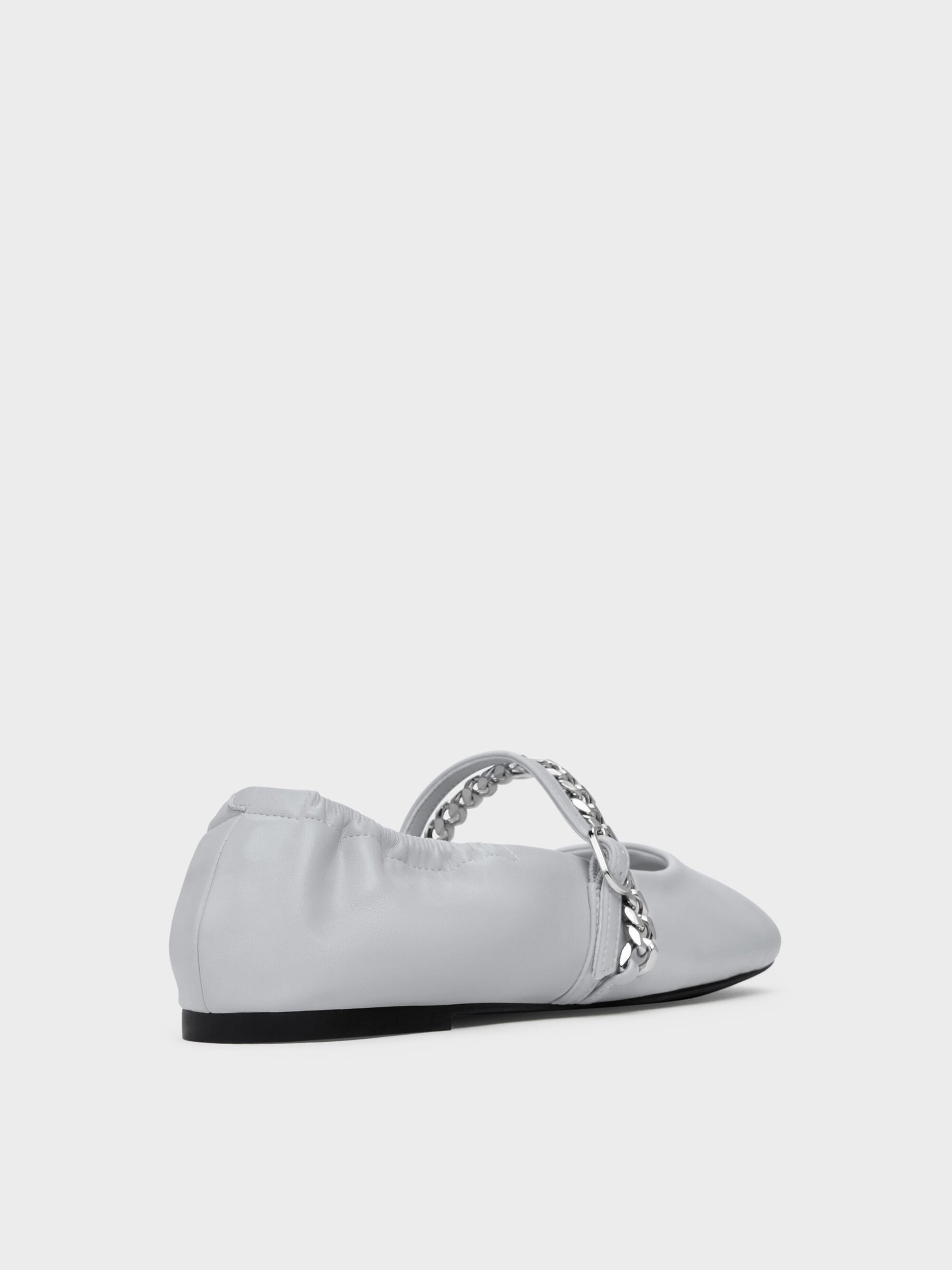 Georgie Chain Mary Jane Flats - Light Grey | CHARLES & KEITH