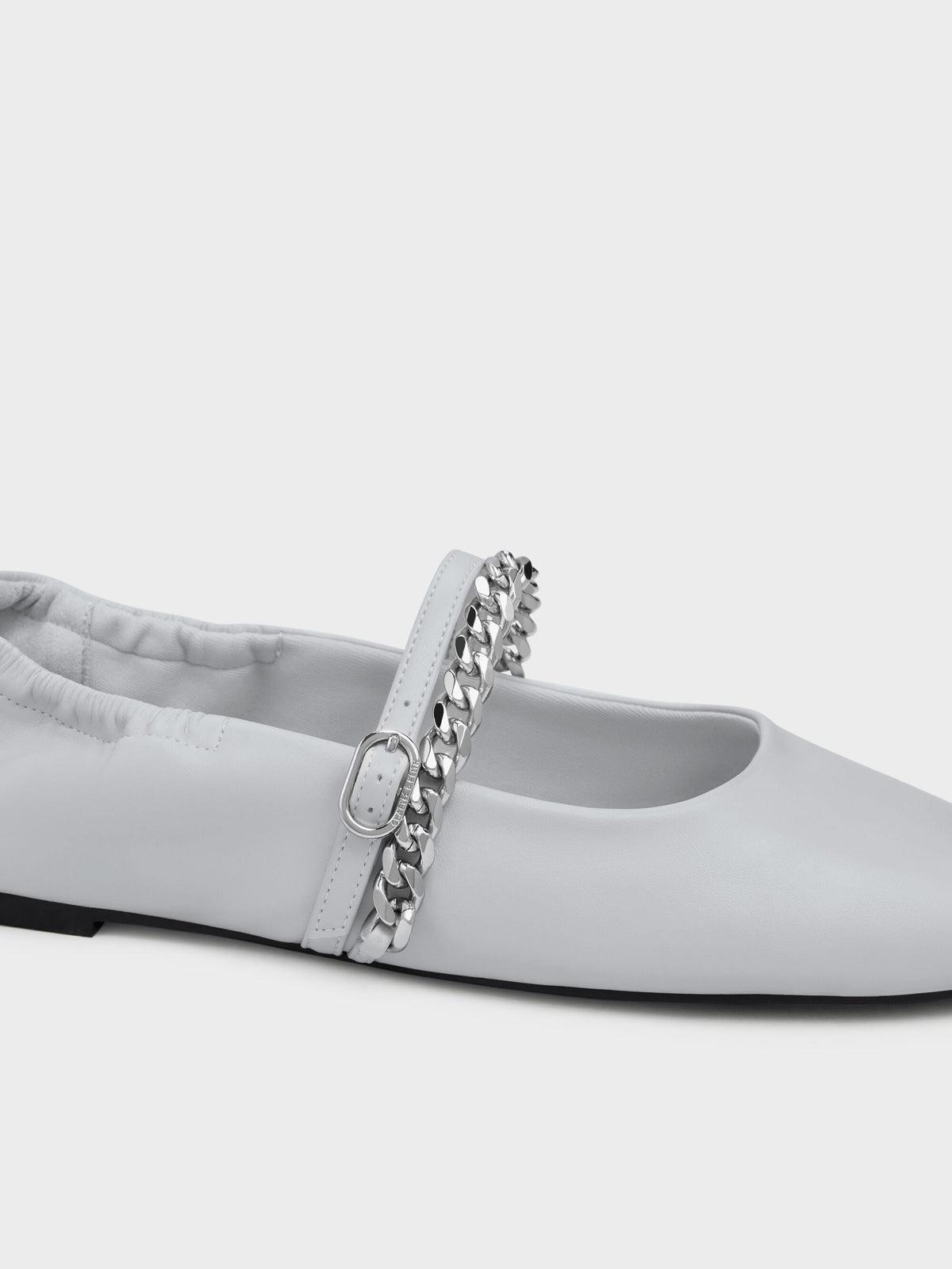 Georgie Chain Mary Jane Flats - Light Grey | CHARLES & KEITH