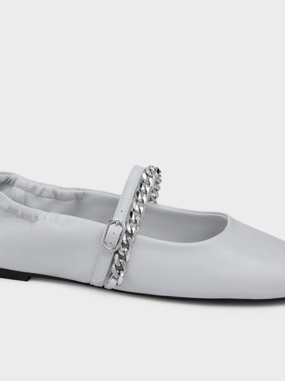Georgie Chain Mary Jane Flats - Light Grey | CHARLES & KEITH