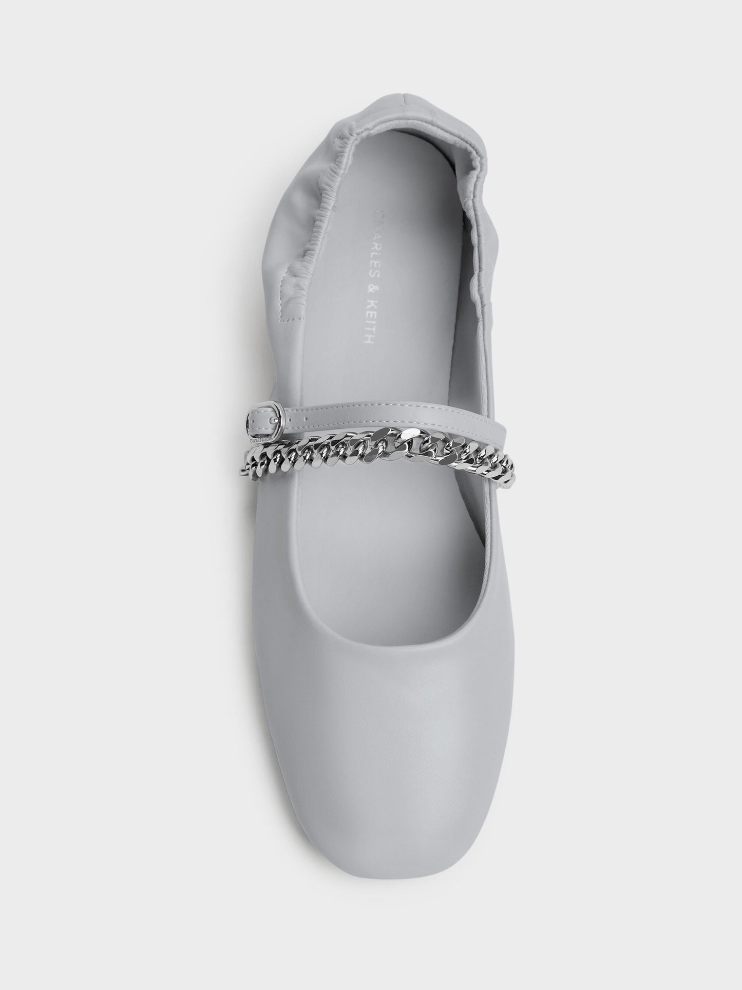 Georgie Chain Mary Jane Flats - Light Grey | CHARLES & KEITH