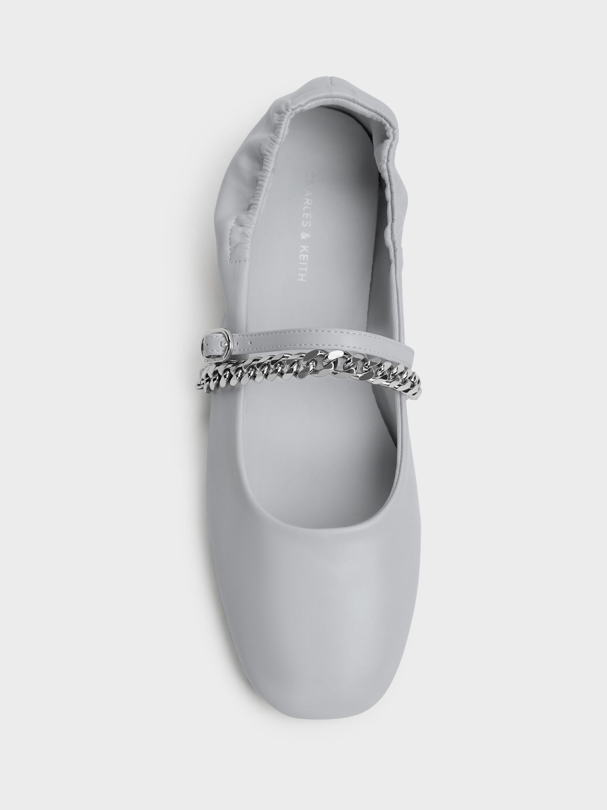 Georgie Chain Mary Jane Flats - Light Grey | CHARLES & KEITH