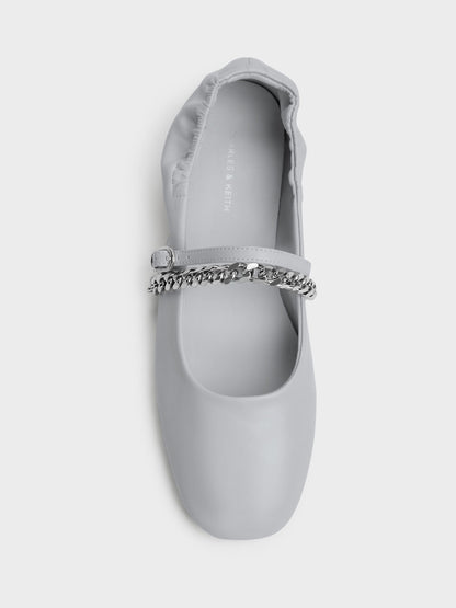Georgie Chain Mary Jane Flats - Light Grey | CHARLES & KEITH