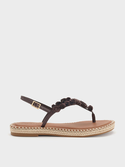 Flower Espadrille Thong Sandals - Dark Brown | CHARLES & KEITH