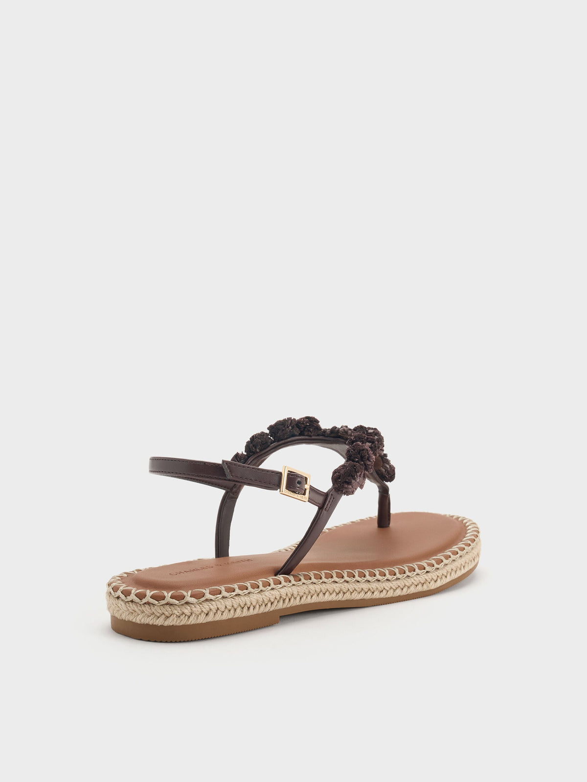 Flower Espadrille Thong Sandals - Dark Brown | CHARLES & KEITH