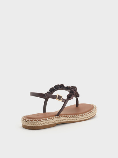 Flower Espadrille Thong Sandals - Dark Brown | CHARLES & KEITH