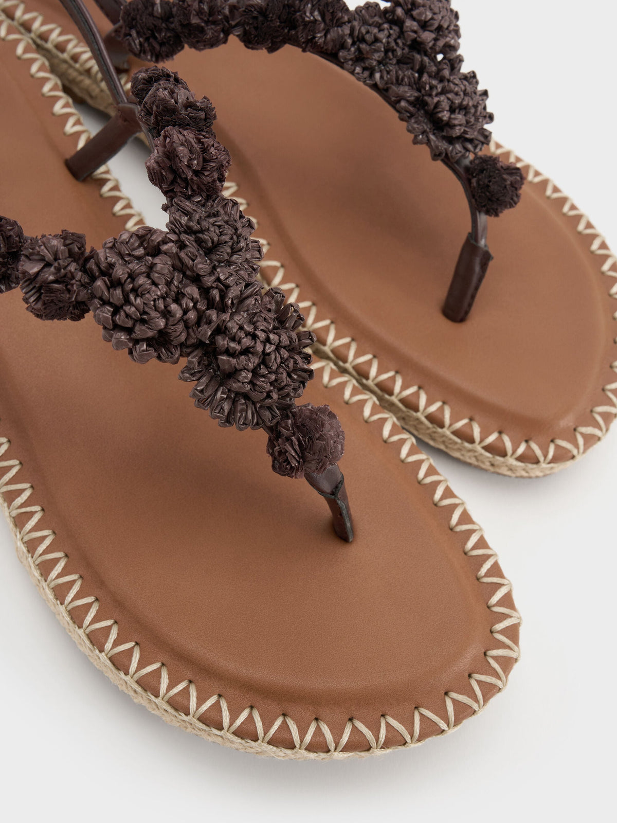 Flower Espadrille Thong Sandals - Dark Brown | CHARLES & KEITH