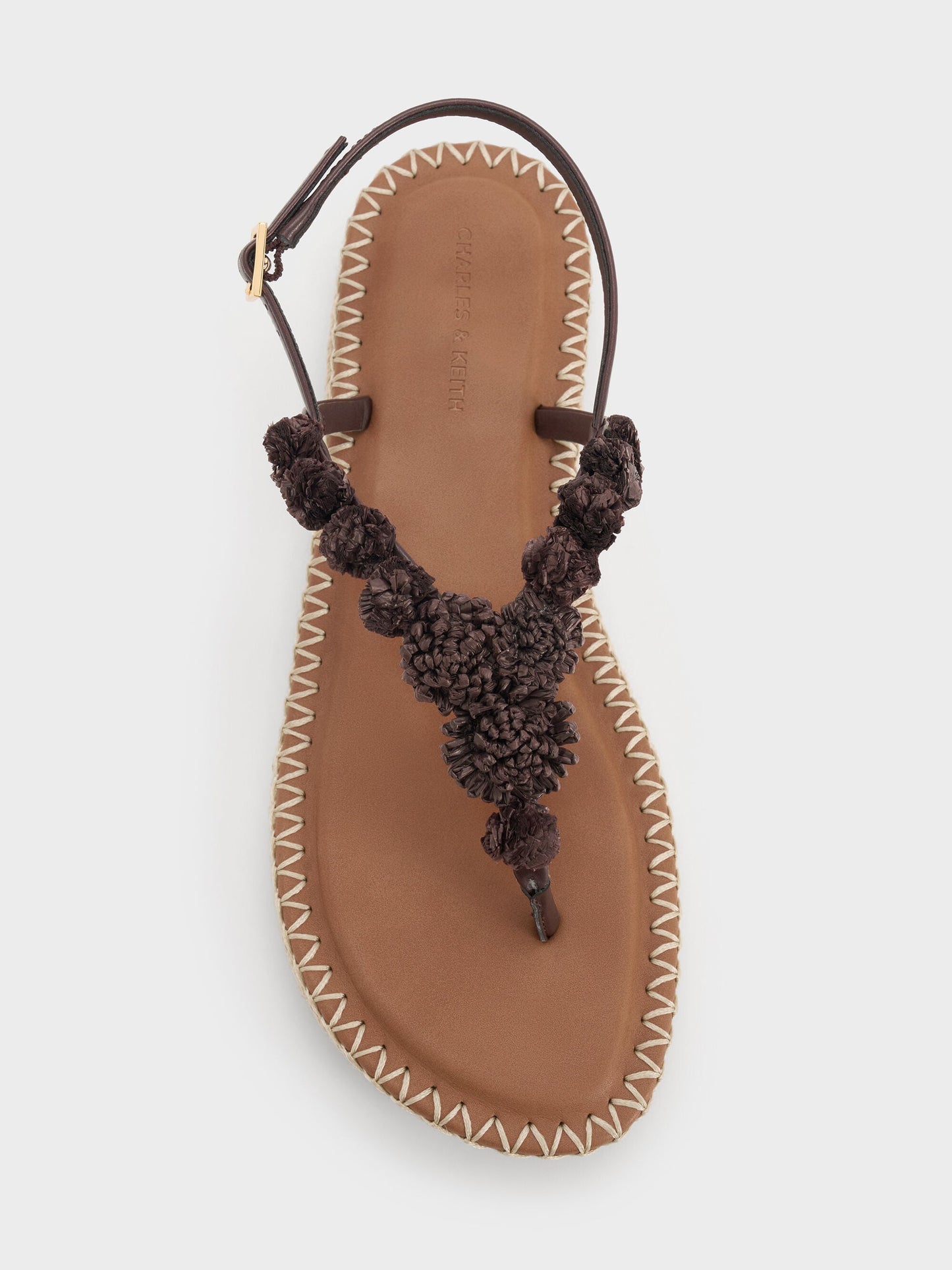 Flower Espadrille Thong Sandals - Dark Brown | CHARLES & KEITH