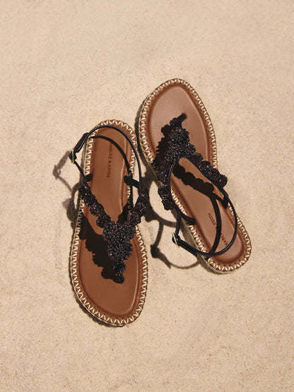 Flower Espadrille Thong Sandals - Dark Brown | CHARLES & KEITH