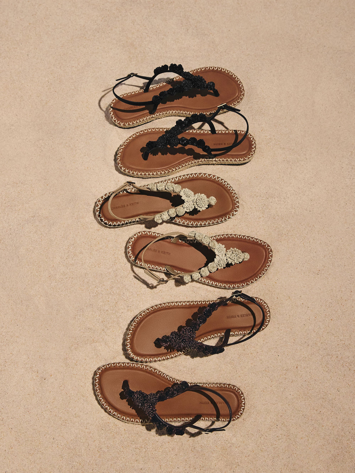 Flower Espadrille Thong Sandals - Dark Brown | CHARLES & KEITH