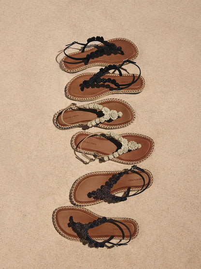 Flower Espadrille Thong Sandals - Dark Brown | CHARLES & KEITH