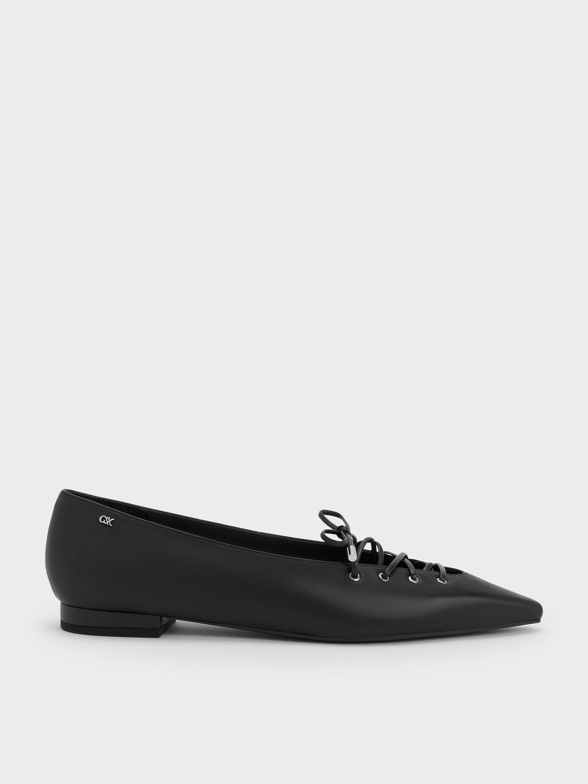Jianna Leather Lace-Tie Flats - Black | CHARLES & KEITH