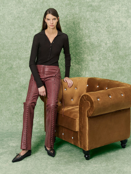 Jianna Leather Lace-Tie Flats - Black | CHARLES & KEITH