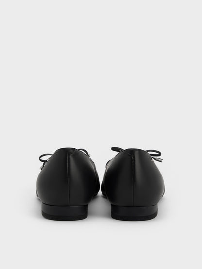 Jianna Leather Lace-Tie Flats - Black | CHARLES & KEITH