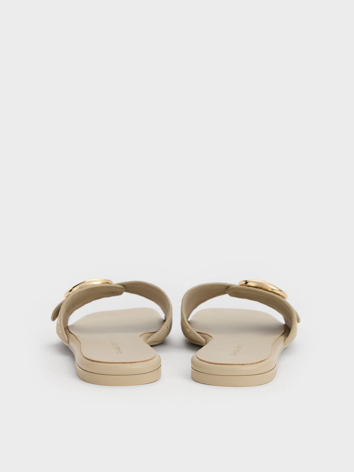 Studded Buckled Slide Sandals - Beige | CHARLES & KEITH