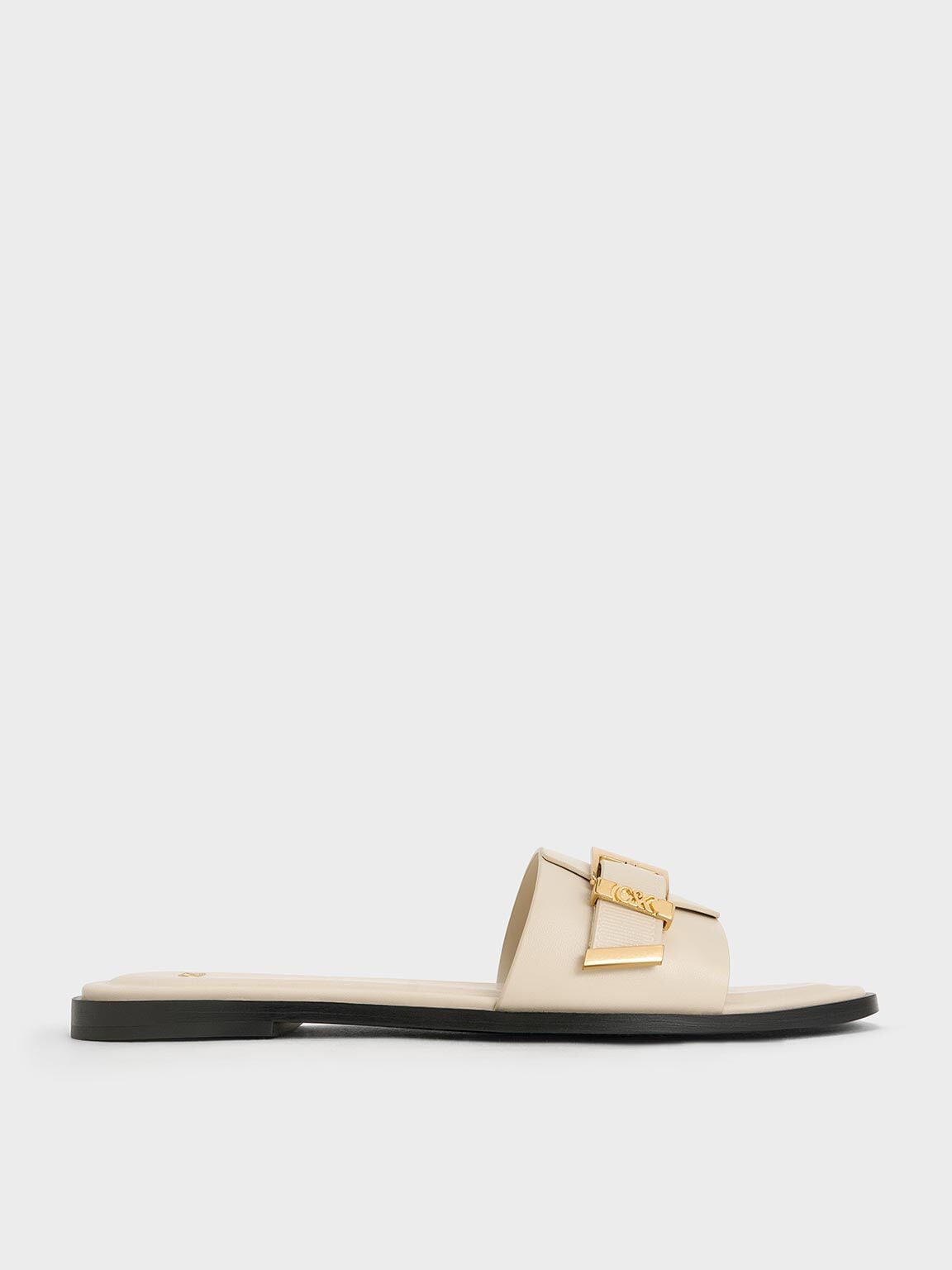 Whitney Leather Slide Sandals - Chalk | CHARLES & KEITH