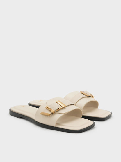 Whitney Leather Slide Sandals - Chalk | CHARLES & KEITH