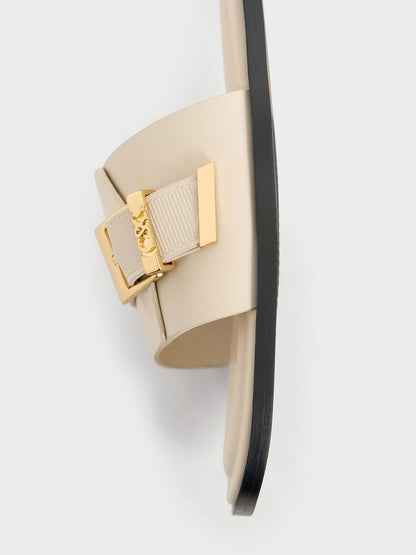 Whitney Leather Slide Sandals - Chalk | CHARLES & KEITH