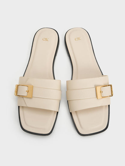 Whitney Leather Slide Sandals - Chalk | CHARLES & KEITH