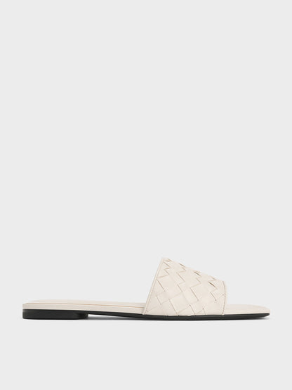 Ivette Woven Slide Sandals - Chalk | CHARLES & KEITH