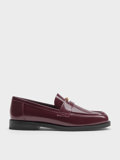 Georgina Leather Penny Loafers - Burgundy | CHARLES & KEITH