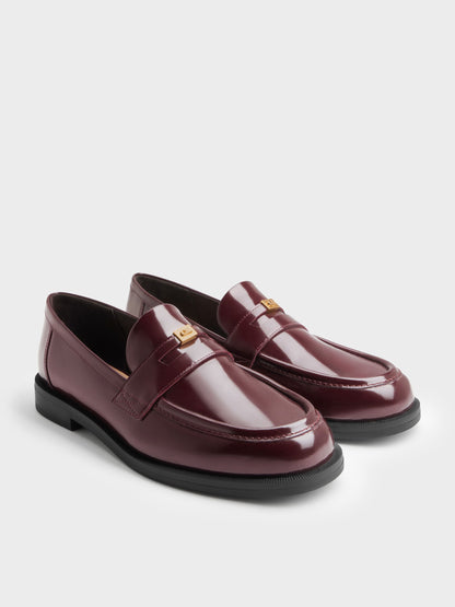 Georgina Leather Penny Loafers - Burgundy | CHARLES & KEITH