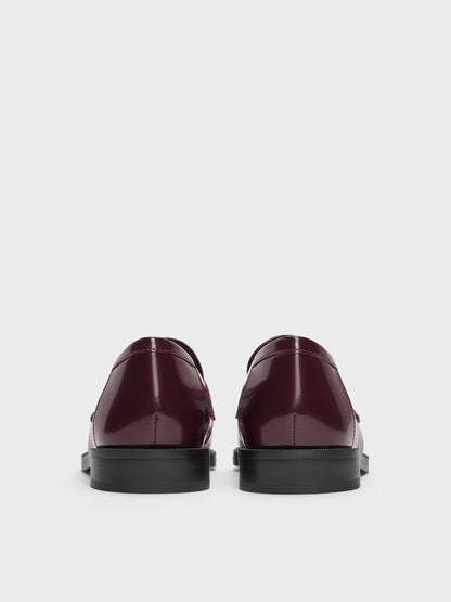 Georgina Leather Penny Loafers - Burgundy | CHARLES & KEITH