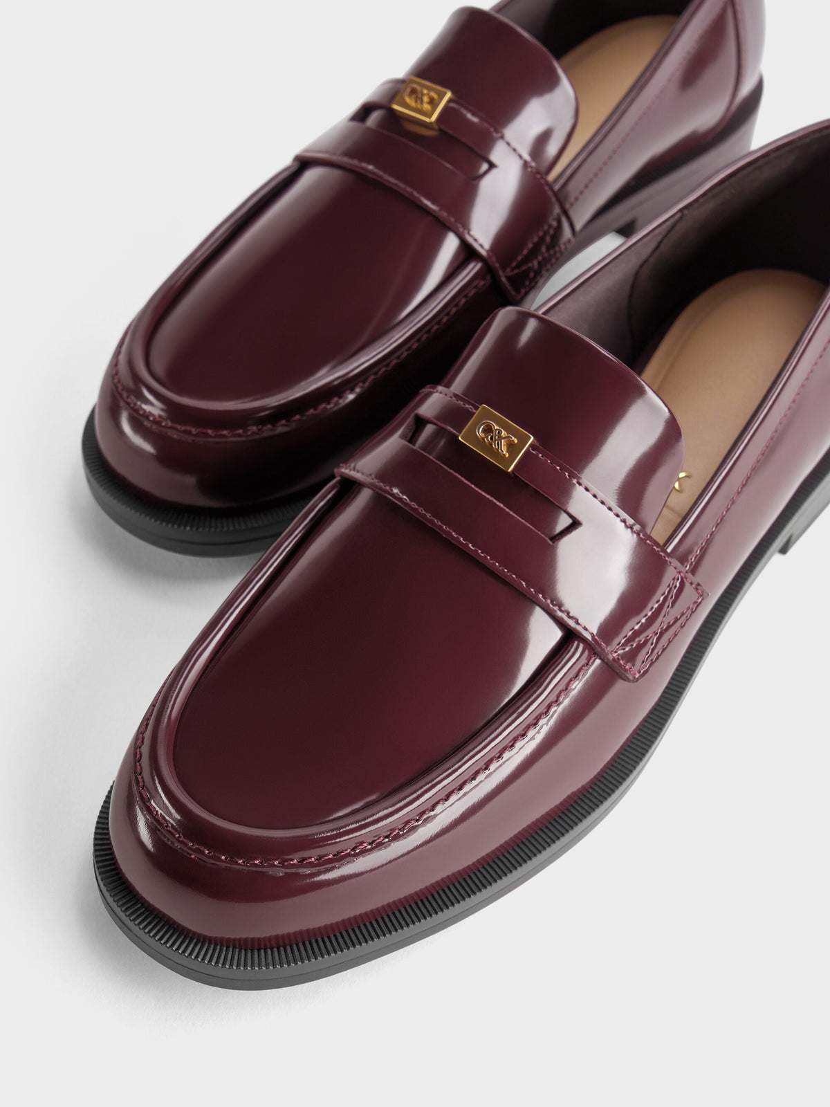 Georgina Leather Penny Loafers - Burgundy | CHARLES & KEITH