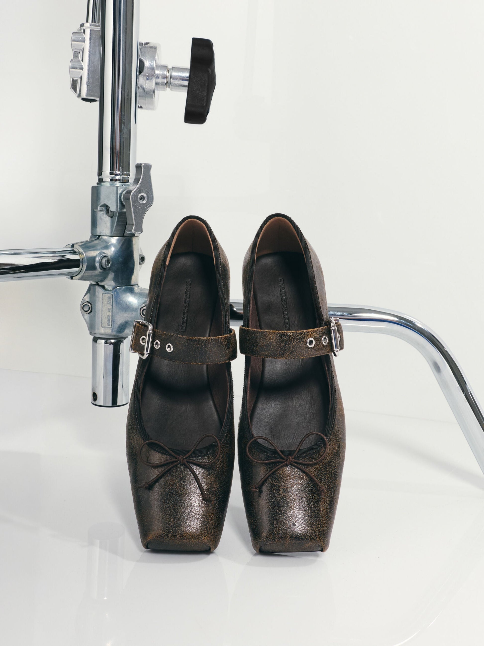 Myler Crinkle-Effect Bow Mary Janes - Dark Brown | CHARLES & KEITH