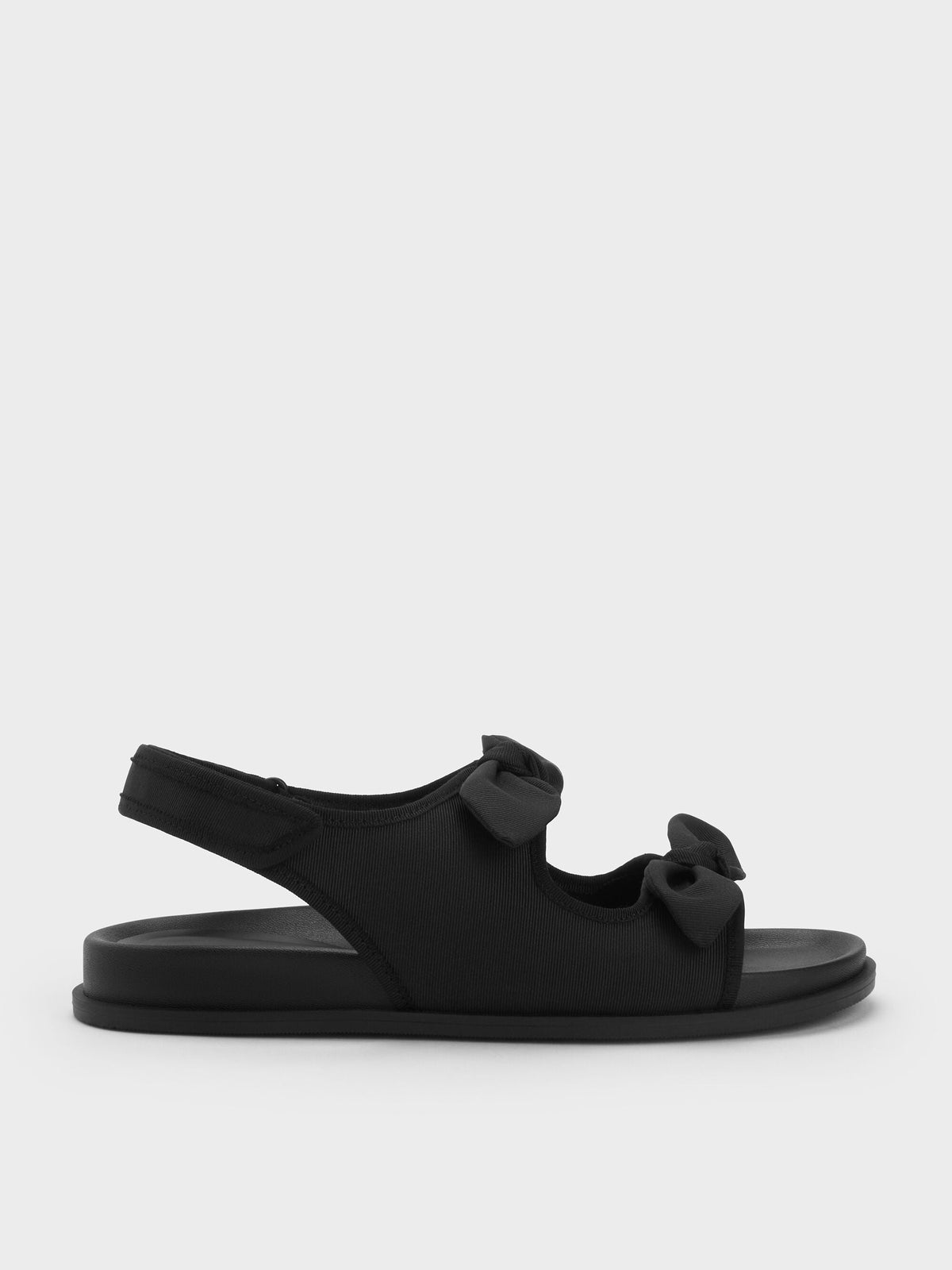 Silk Knot-Bow Slingback Sandals - Black Textured | CHARLES & KEITH