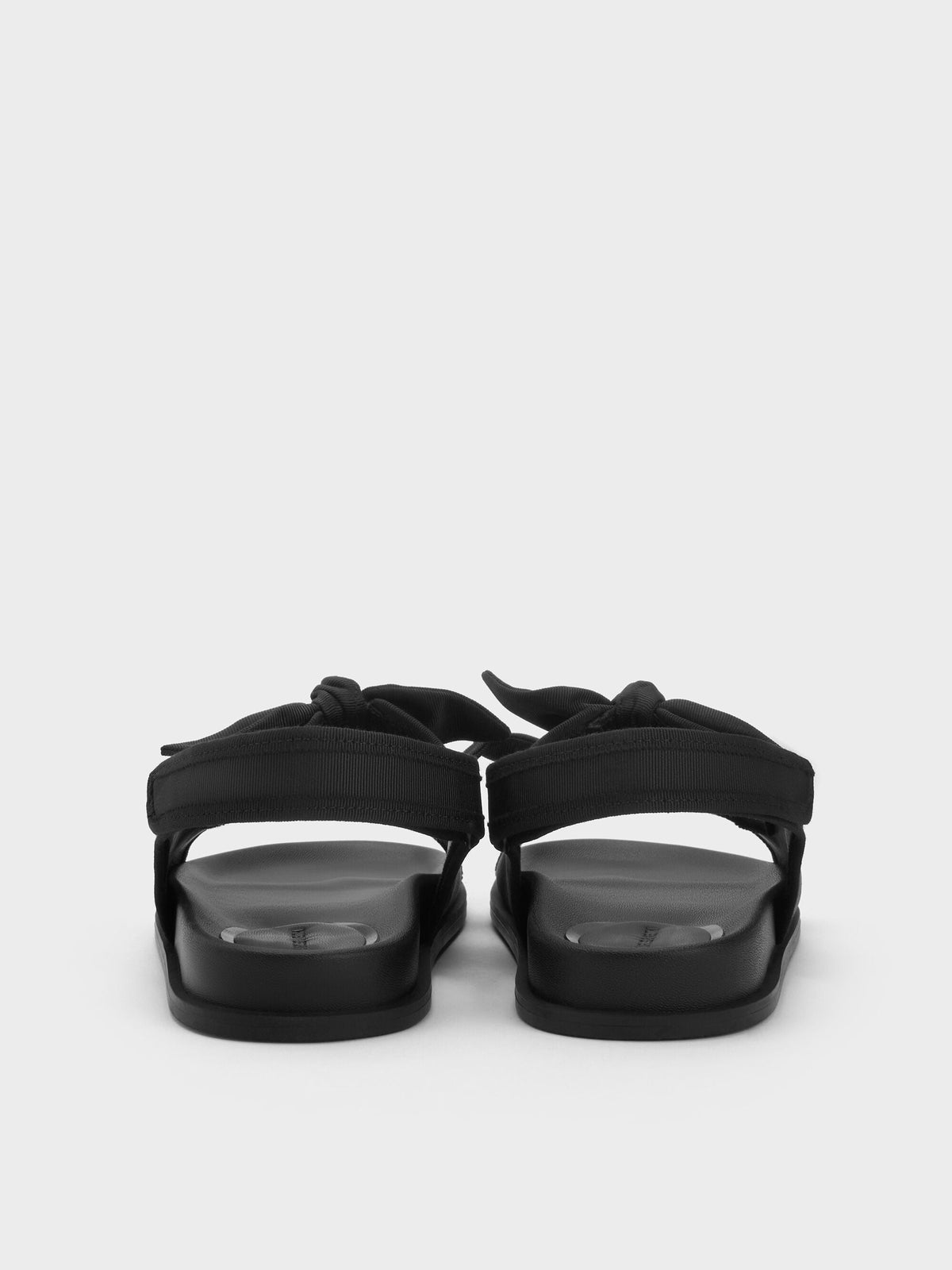 Silk Knot-Bow Slingback Sandals - Black Textured | CHARLES & KEITH