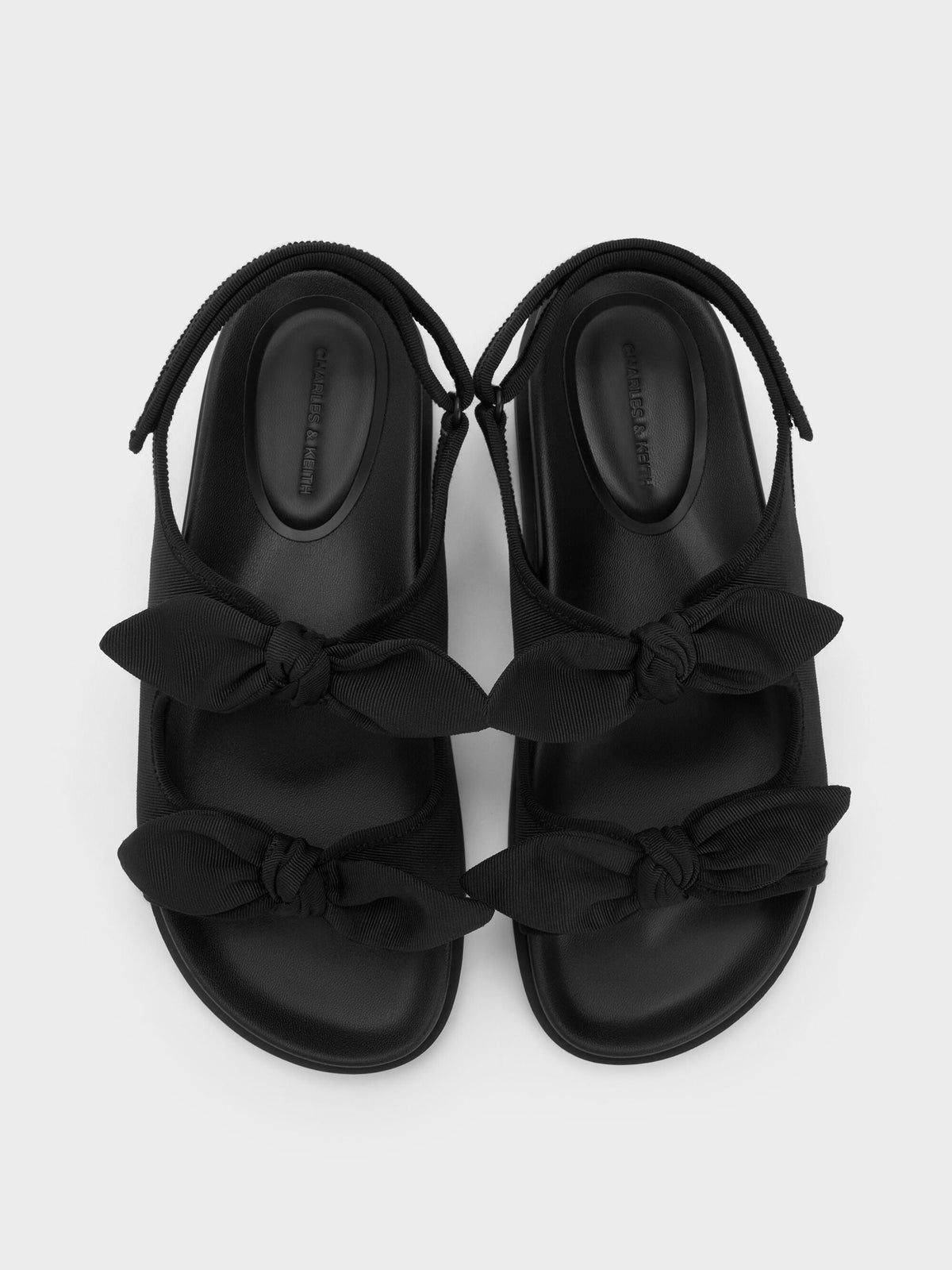 Silk Knot-Bow Slingback Sandals - Black Textured | CHARLES & KEITH