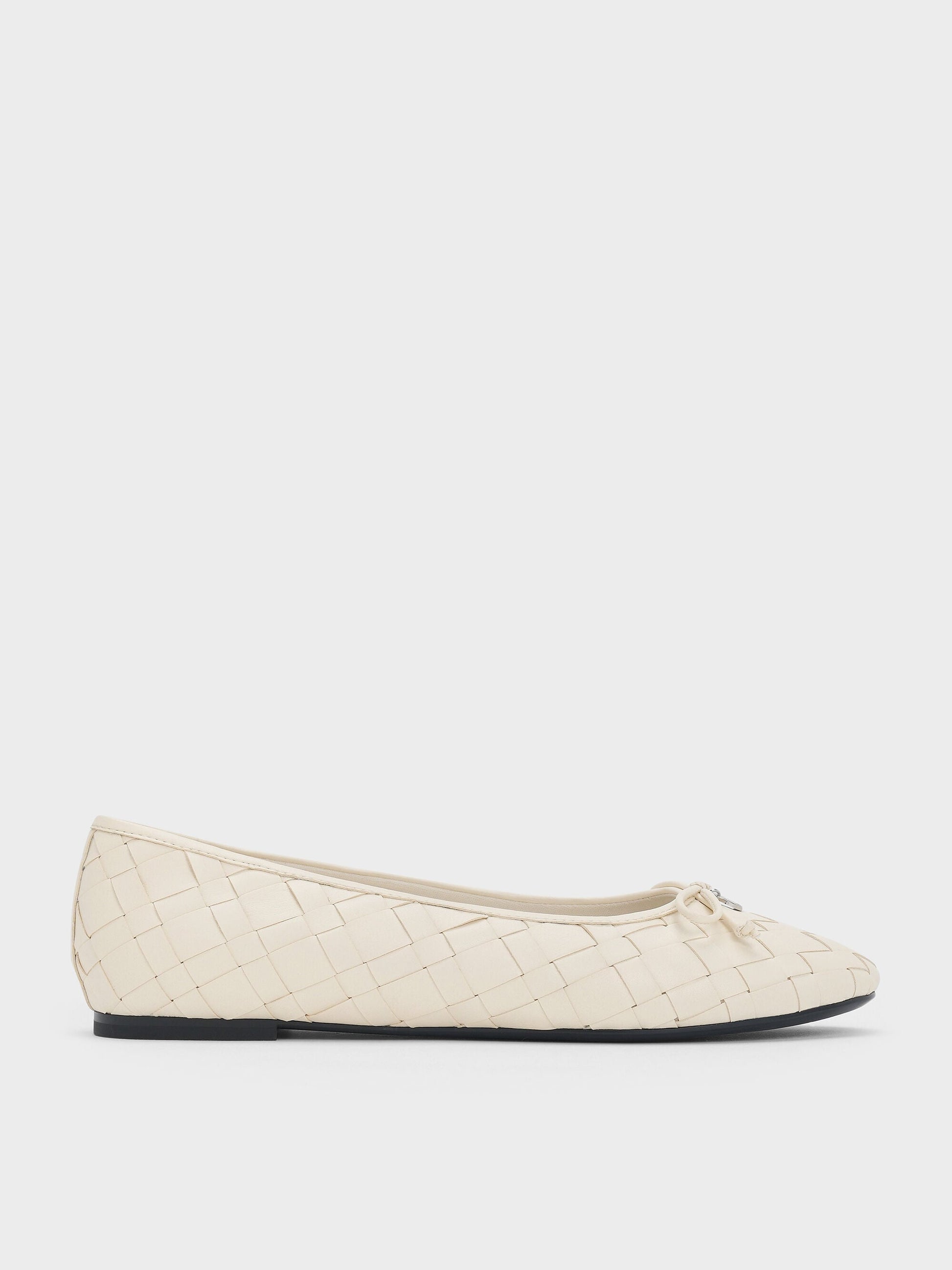 Ivette Woven Bow Ballet Flats - Chalk | CHARLES & KEITH