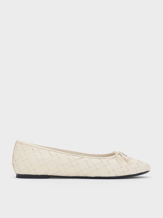 Ivette Woven Bow Ballet Flats - Chalk | CHARLES & KEITH