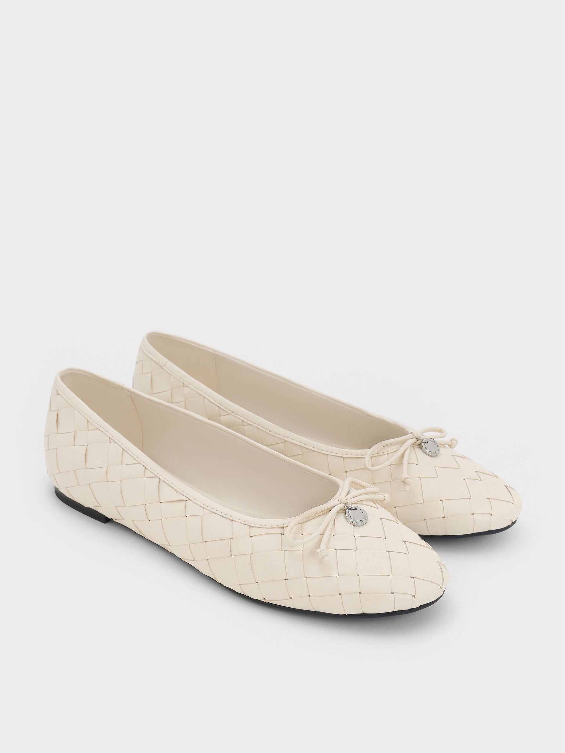Ivette Woven Bow Ballet Flats - Chalk | CHARLES & KEITH