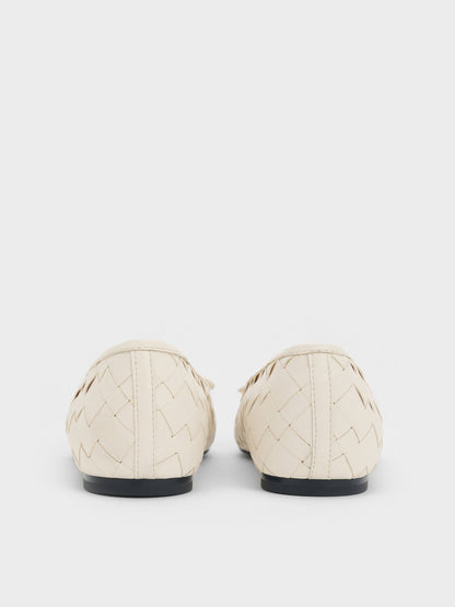 Ivette Woven Bow Ballet Flats - Chalk | CHARLES & KEITH