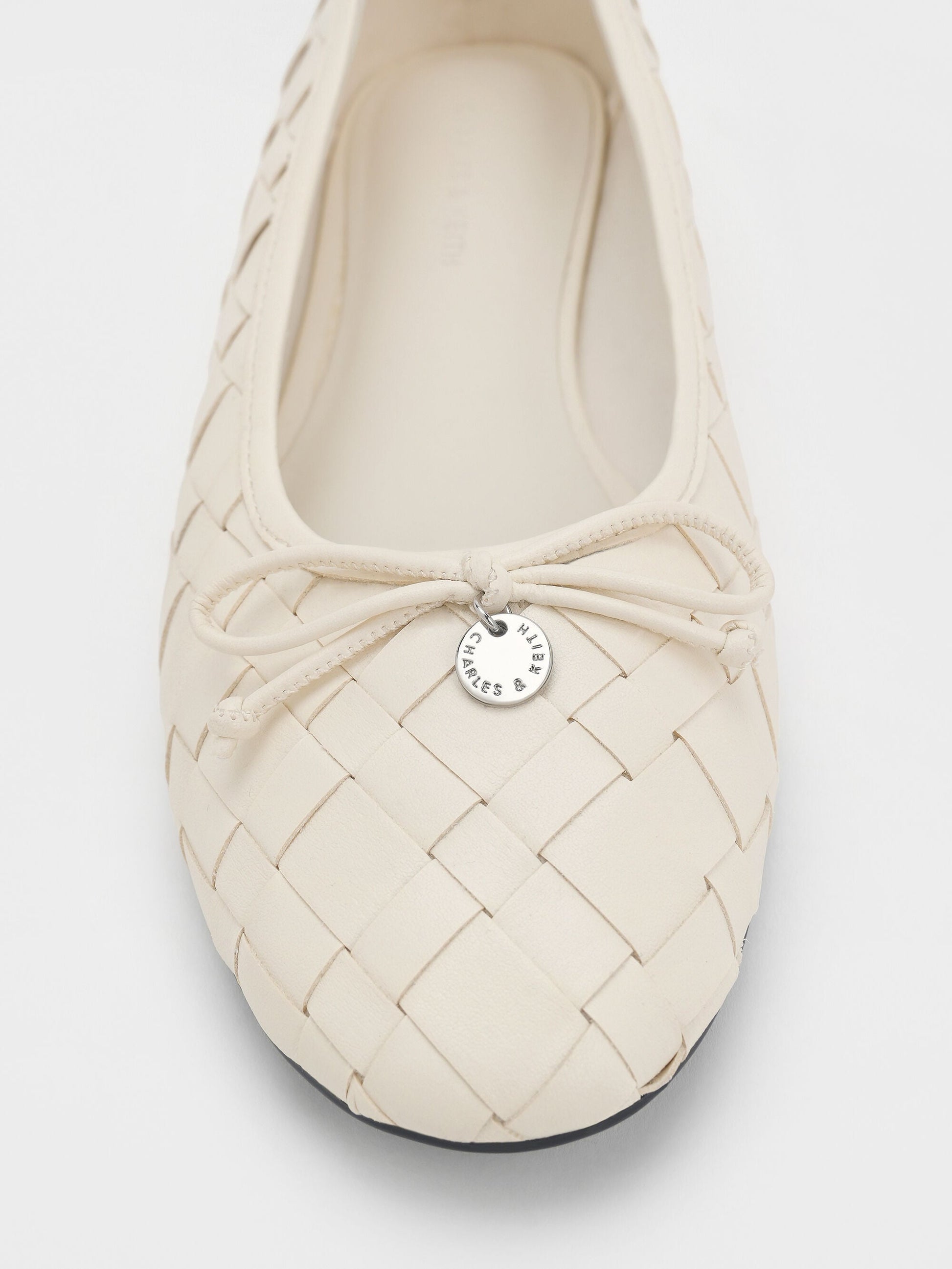 Ivette Woven Bow Ballet Flats - Chalk | CHARLES & KEITH