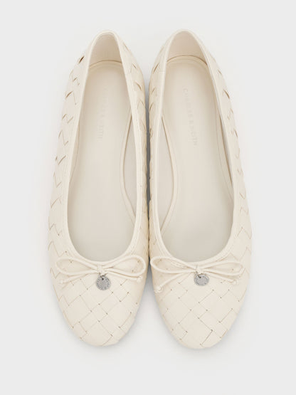 Ivette Woven Bow Ballet Flats - Chalk | CHARLES & KEITH