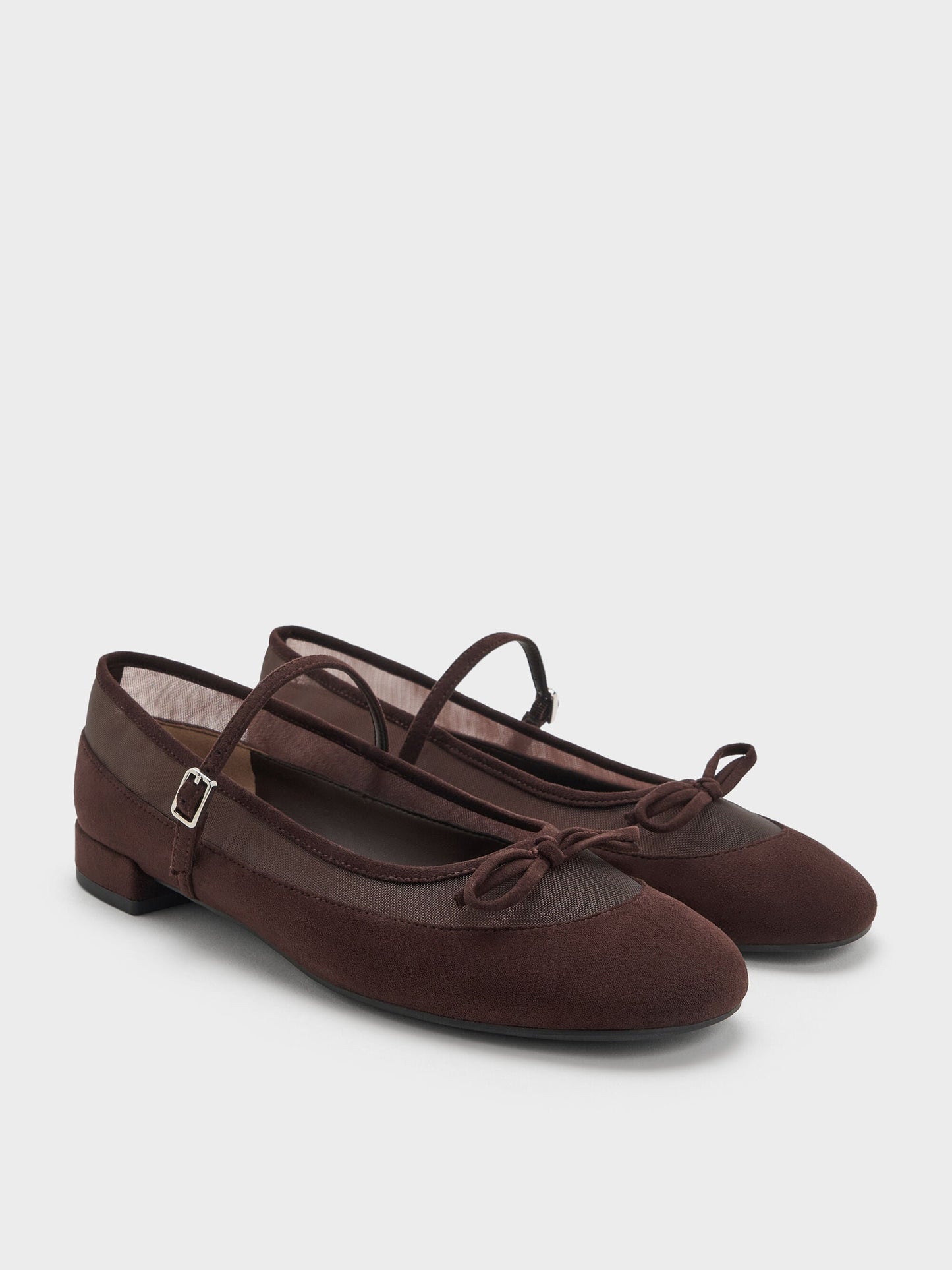 Mulligan Faux Suede & Mesh Mary Janes - Dark Brown Textured | CHARLES & KEITH
