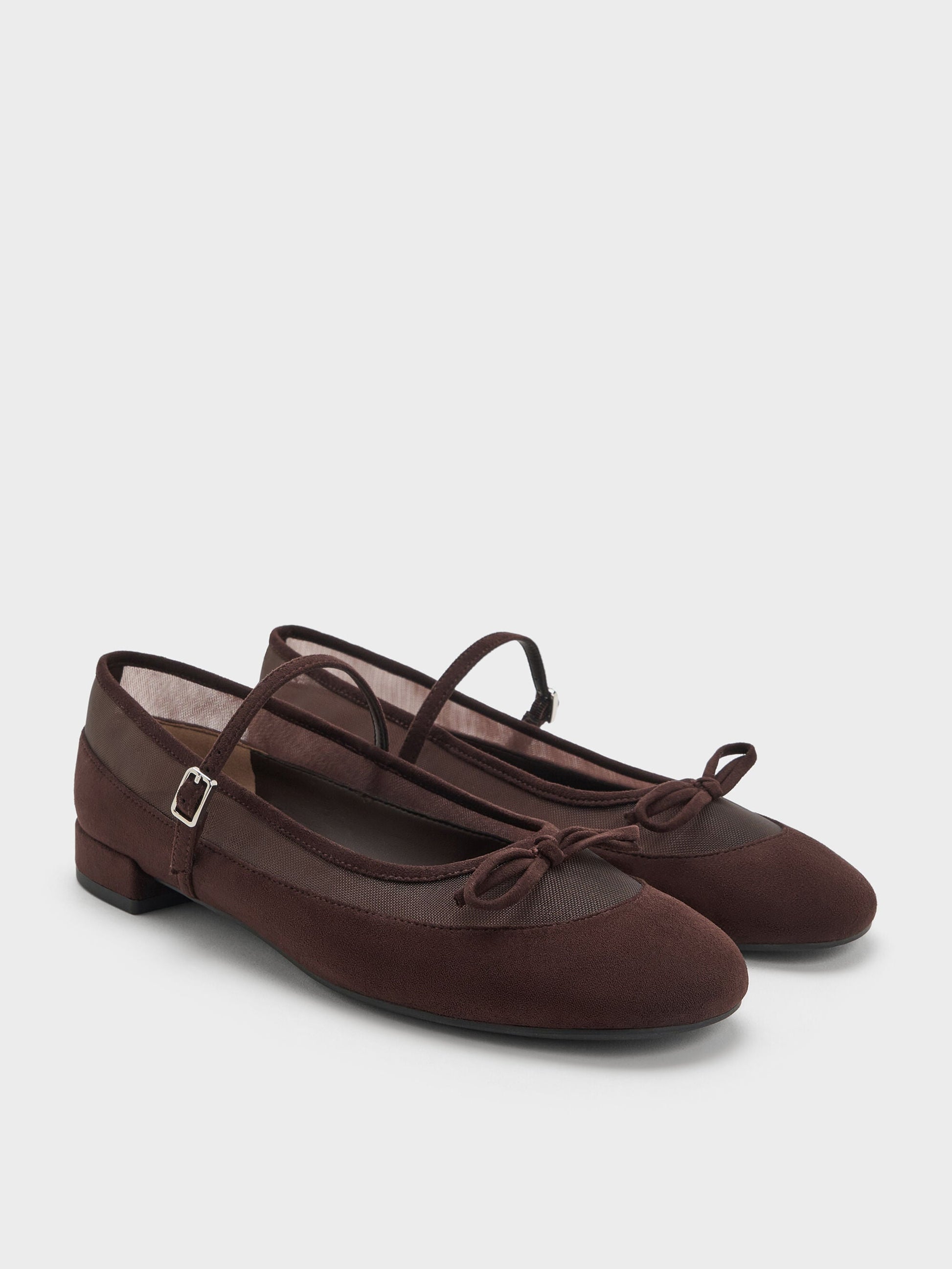 Mulligan Faux Suede & Mesh Mary Janes - Dark Brown Textured | CHARLES & KEITH