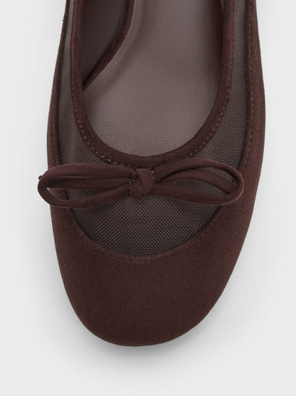 Mulligan Faux Suede & Mesh Mary Janes - Dark Brown Textured | CHARLES & KEITH