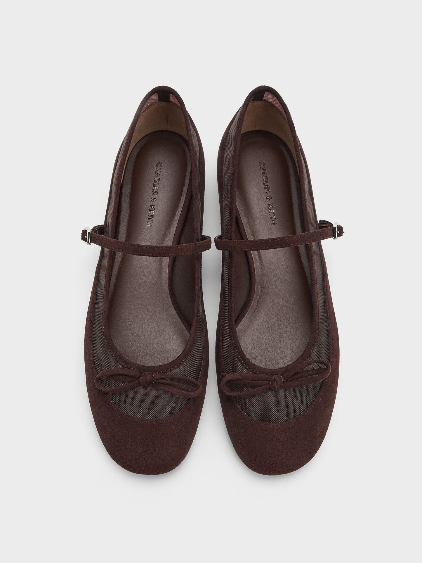 Mulligan Faux Suede & Mesh Mary Janes - Dark Brown Textured | CHARLES & KEITH