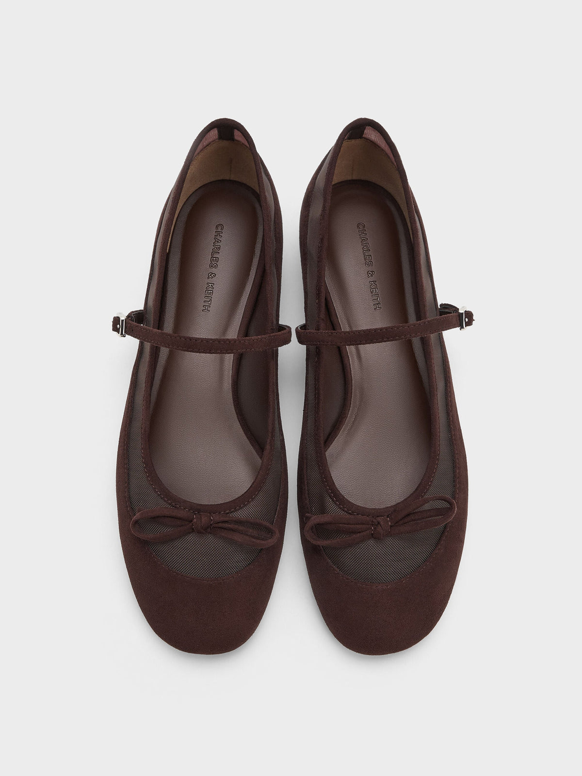 Mulligan Faux Suede & Mesh Mary Janes - Dark Brown Textured | CHARLES & KEITH