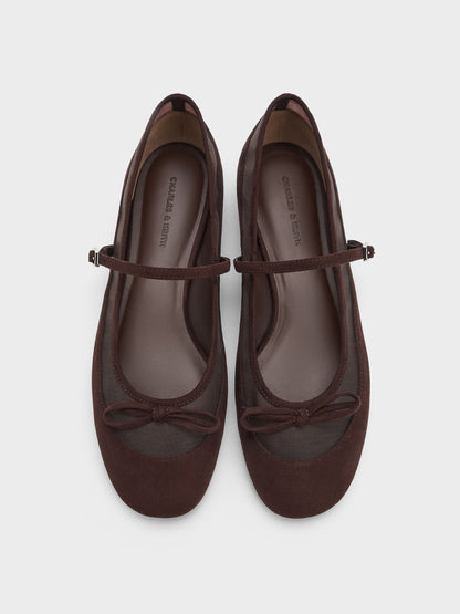 Mulligan Faux Suede & Mesh Mary Janes - Dark Brown Textured | CHARLES & KEITH