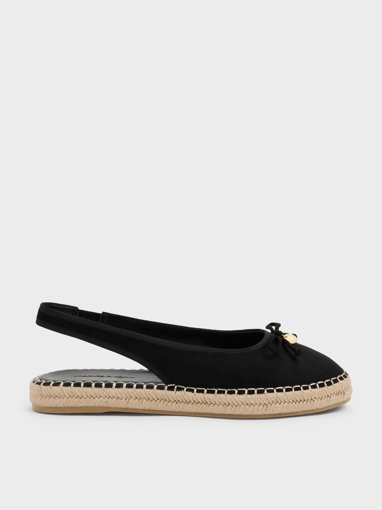 Faux Suede Bow Slingback Espadrilles - Black Textured | CHARLES & KEITH