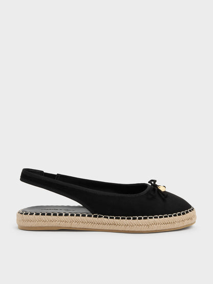 Faux Suede Bow Slingback Espadrilles - Black Textured | CHARLES & KEITH