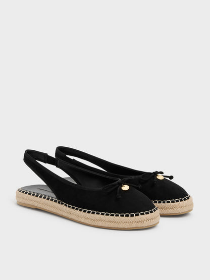 Faux Suede Bow Slingback Espadrilles - Black Textured | CHARLES & KEITH
