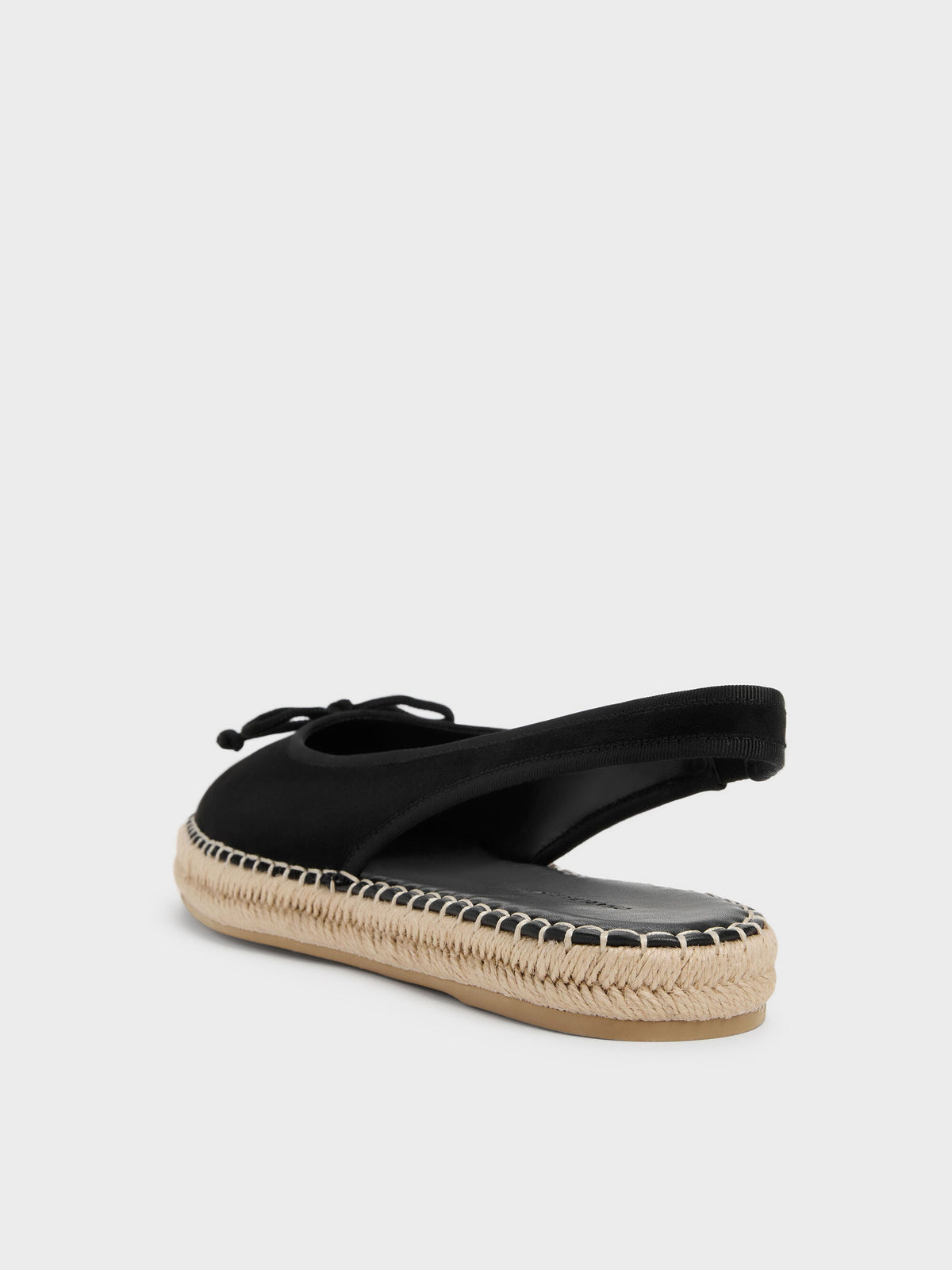 Faux Suede Bow Slingback Espadrilles - Black Textured | CHARLES & KEITH