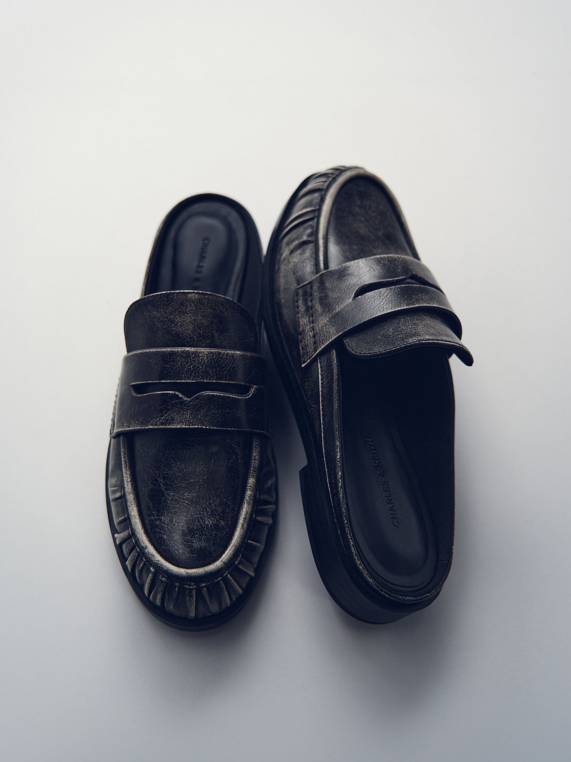 Dylan Penny Loafer Mules - Grey | CHARLES & KEITH