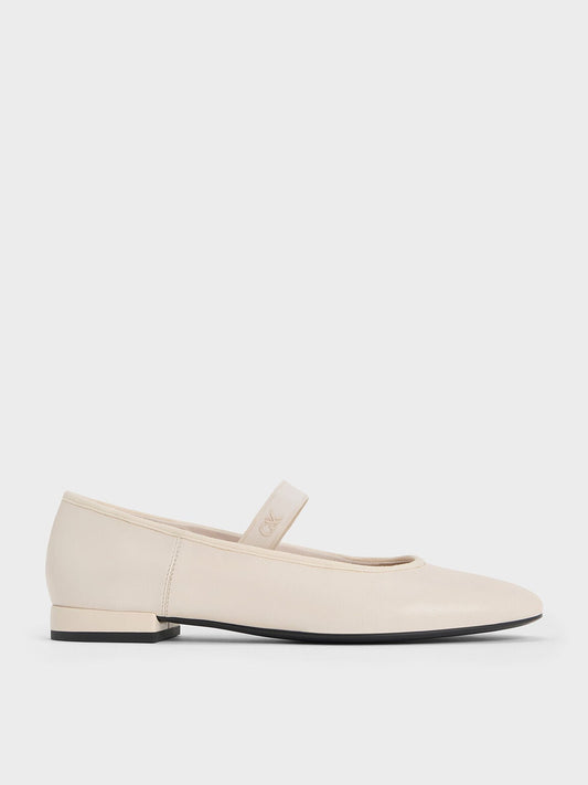 Leather Mary Jane Flats - Chalk | CHARLES & KEITH