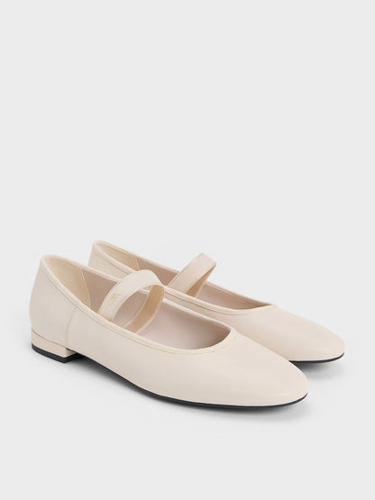 Leather Mary Jane Flats - Chalk | CHARLES & KEITH
